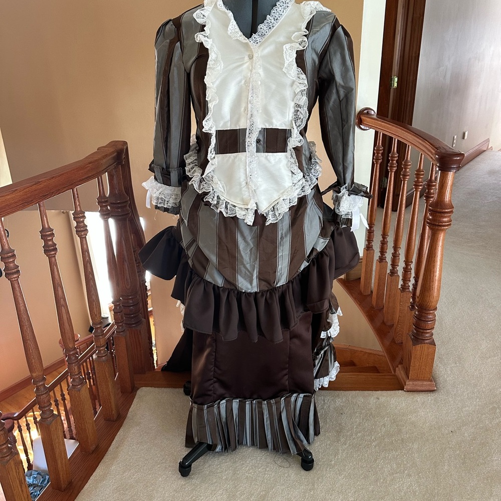 Victorian Style Brown and White Dress